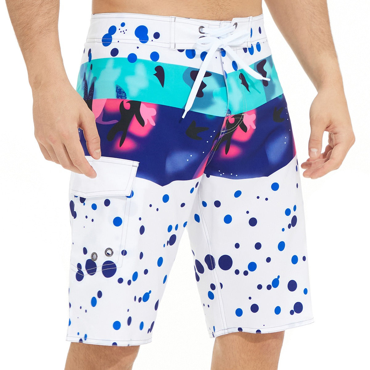 Herren Badehose mit Streifenmuster, Shorts mit Kordelzug, Sommer-Strandshorts | 1053