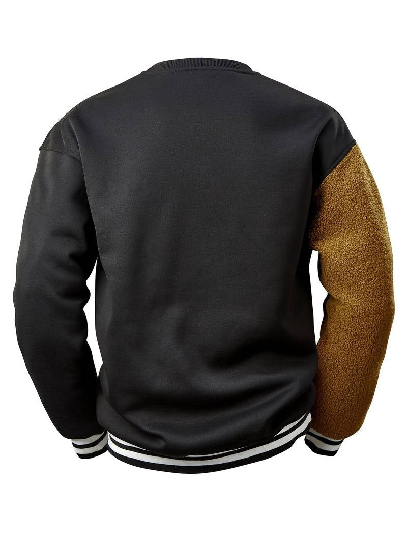 Herren-Sweatshirt mit Cartoon-Bär-Stickerei, Rundhalsausschnitt, Übergröße, Polyestergewebe, lebendiges Tiermuster, Oberteil, Freizeitkleidung, Strickstoffhemd