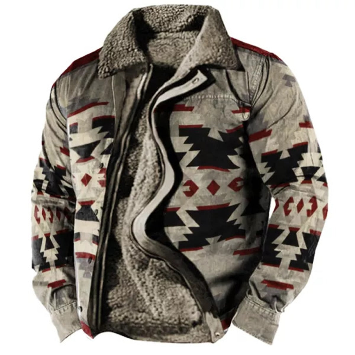 Herren Plus Size Casual Aztec Geometric Print Fleecejacke Streetwear Herbst Winter Loose Fit Mantel | TS-6594