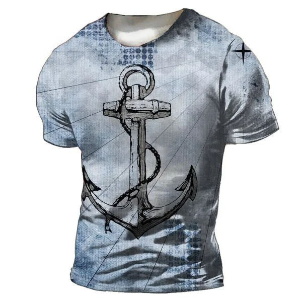 Herren T-Shirt Sommer Tops Kompass Bedruckt Kurzarm T-Shirts Freizeithemd