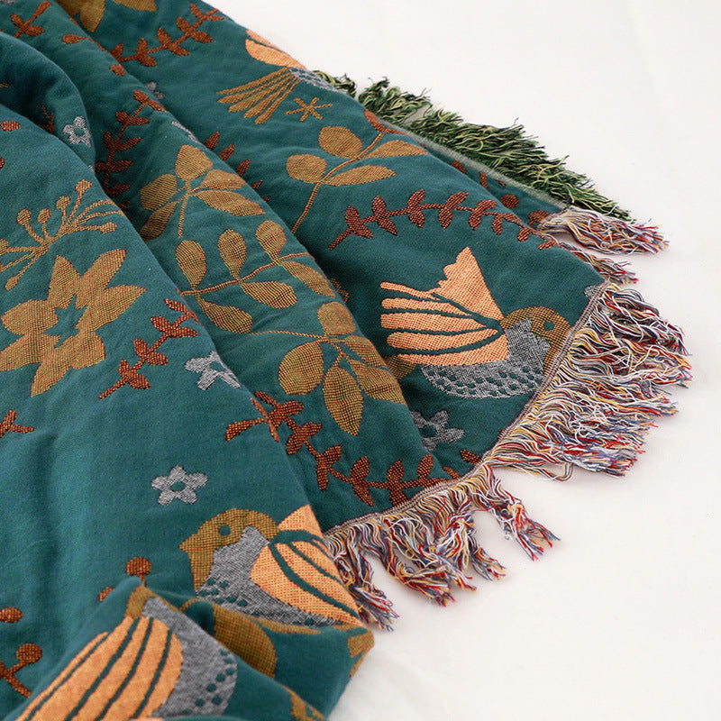 Decke mit Herbst-Vogel- und Blumenmuster, Bauernhaus-Dekor, rustikaler Überwurf für alle Jahreszeiten, für Bett, Sofa und Sessel | YENLN21822970237