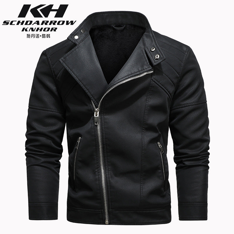 Herren PU-Lederjacke Gepolstertes Revers Schräges Revers Reißverschluss Koreanischer Stehkragen Jacke Blazer | KH-138