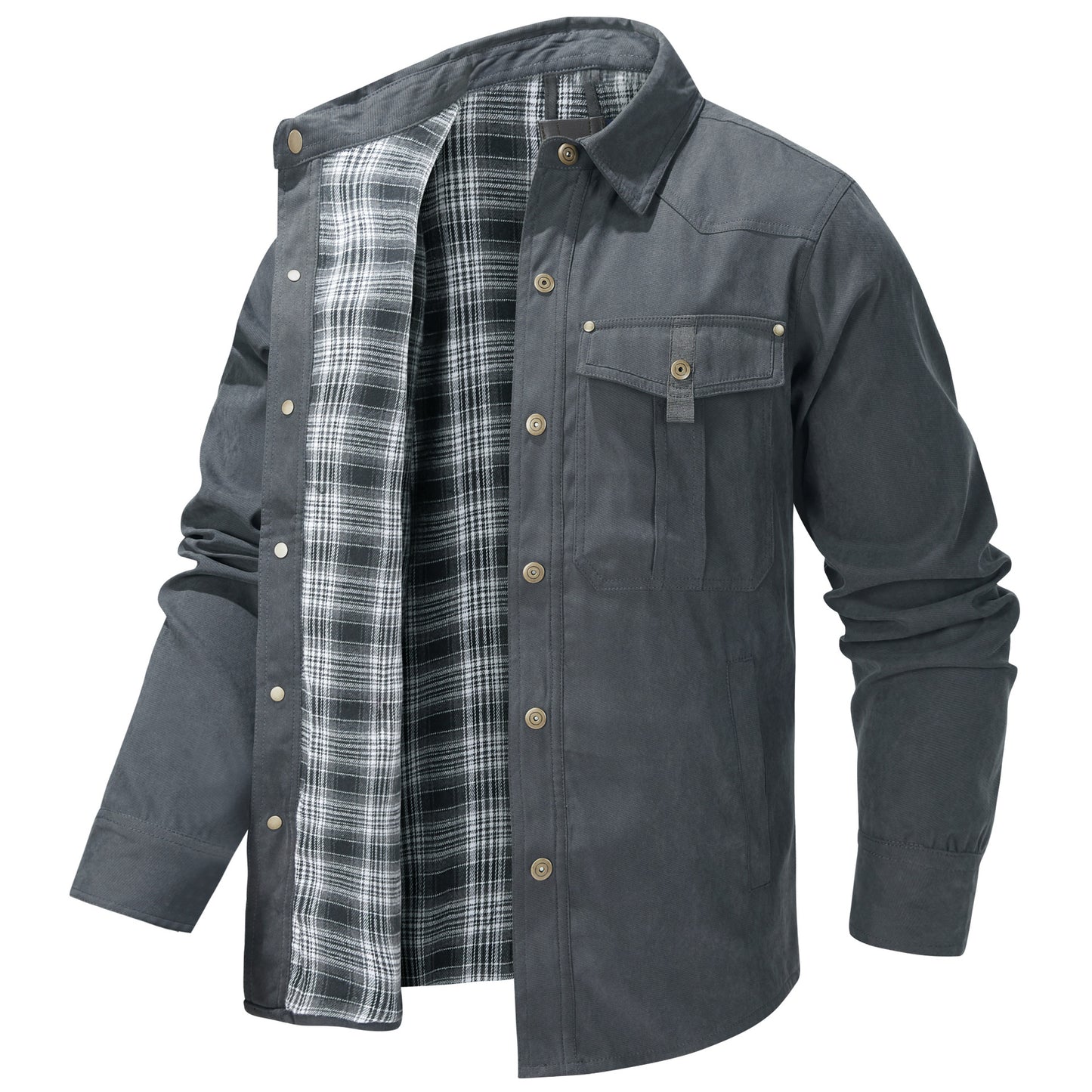 Herren Karojacke Langarm Button-Down Flanelljacke mit Taschen für Streetwear | 3268