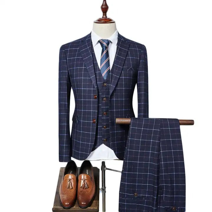 Formeller 3-teiliger Anzug im Retro-Karo-Tweed, einreihig, Slim Fit, Blazer, Weste und Hose, Business, Hochzeits- und Partykleid | 307