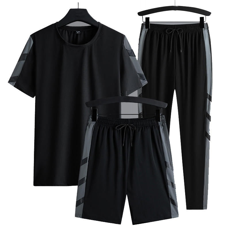 Herren-Set Kleidung 3-teilig T-Shirt Kurzarm Einfarbig Sommer-Sets | 1083
