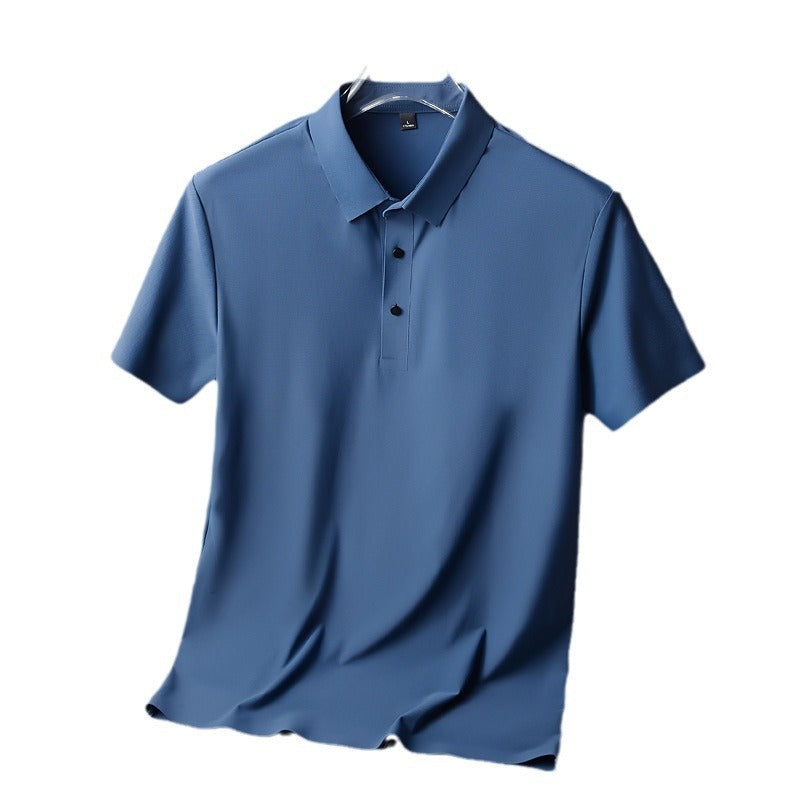 Herren Sommer Nahtloses T-Shirt Aus Eisseide Einfarbig Kurzarm Lässiges Stretch-Poloshirt | Y678