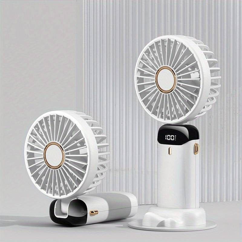 Tragbarer Mini-Ventilator, Handventilator, wiederaufladbar über USB mit 5 Geschwindigkeiten, 90° faltbarer Mini-Ventilator mit LED-Anzeige, Mini-Ventilator für den Außenbereich im Büro | S12