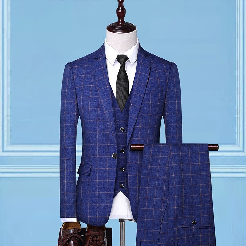 Herrenanzug, einreihig, Slim Fit, 3-teilig, für Business, Party, Hochzeit, kariert, formelle Anzüge | 307