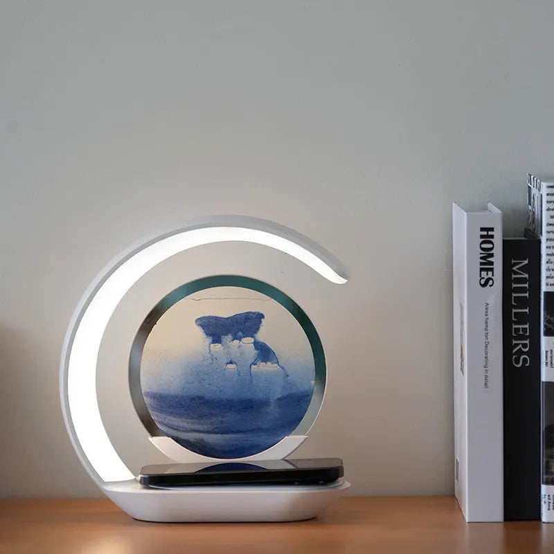 Multifunktionale 3D-Sanduhr-Nachtlicht-LED-Lampe mit 15-W-Wireless-Ladegerät für Schlafzimmer | D25