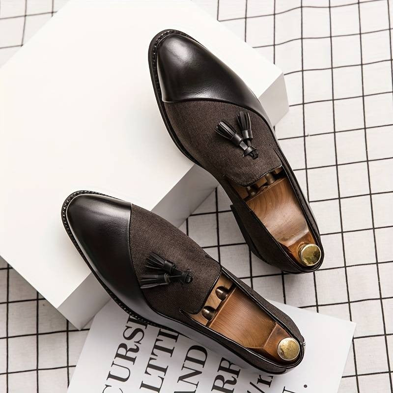 Herren Vintage Slipper mit Quaste, bequeme, rutschfeste Gummisohle, Freizeitschuhe | 1109-58