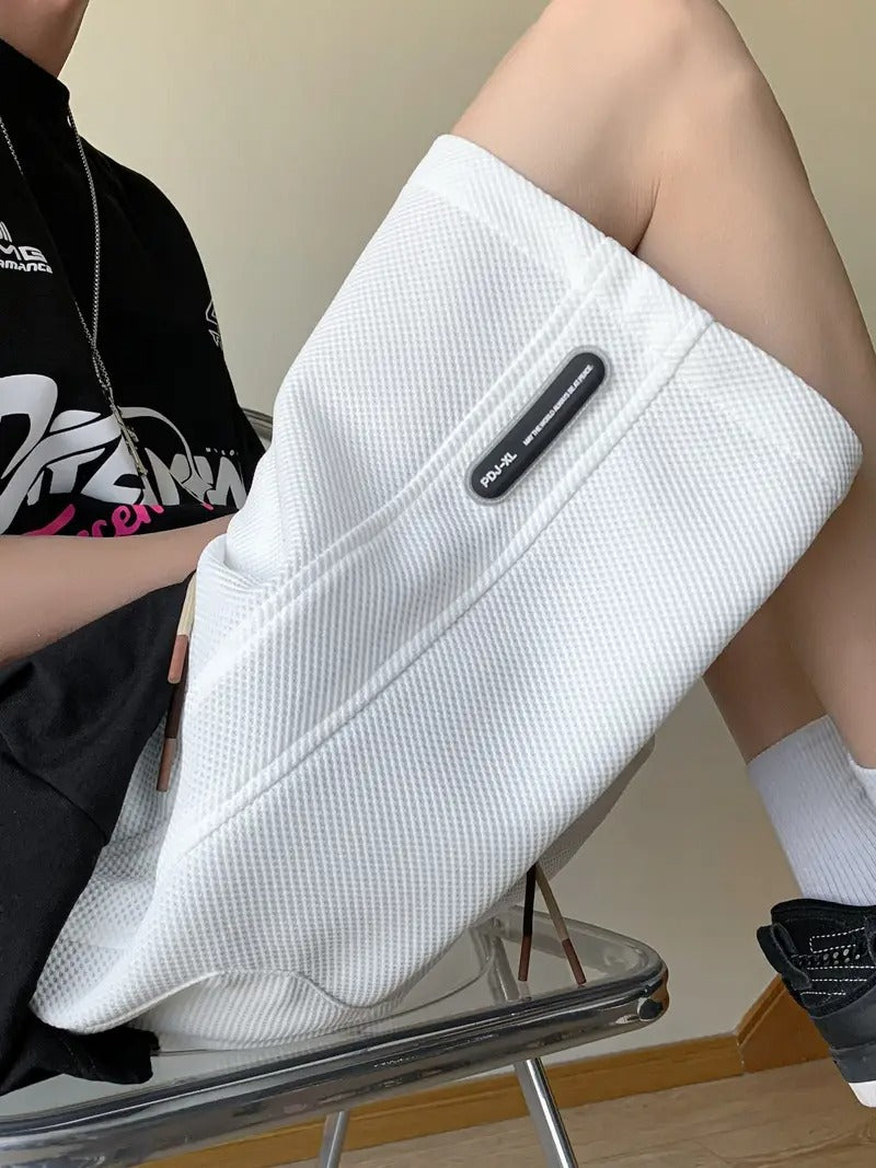Leichte Lounge-Shorts aus Waffelstrick für Herren – Locker sitzende, schnelltrocknende Sportshorts mit Kordelzug in der Taille für den Sommer | DK34