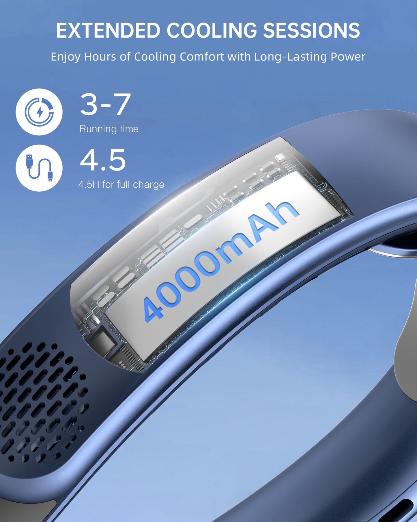 Tragbarer Nackenventilator mit 4 Turbo-Blättern, wiederaufladbar über USB, 360°-Kühlluftstrom | S8