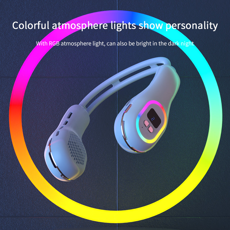 Sommer-Nackenventilator, tragbar, freihändig, flügellose Kühlventilatoren, LED-Farblicht, 3 Geschwindigkeiten, 360°-Windrichtungseinstellung, wiederaufladbare tragbare Klimaanlage | S57