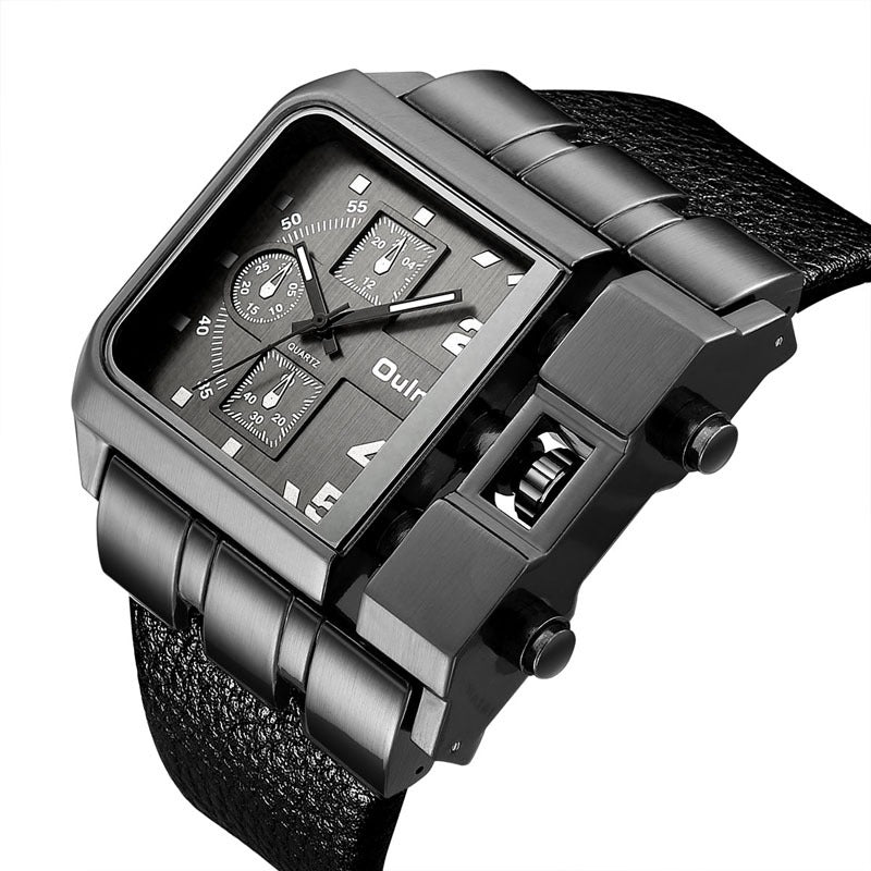 Herrenarmbanduhr Militär Armee Quadratisch Großes Zifferblatt Uhr Sport Lederarmband Quarzuhr | 3364