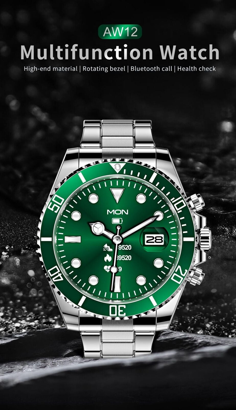 Herrenuhr Stahlarmband BT Call Smart Watch Rolex Style Business Sports Smart Watch | AW-12