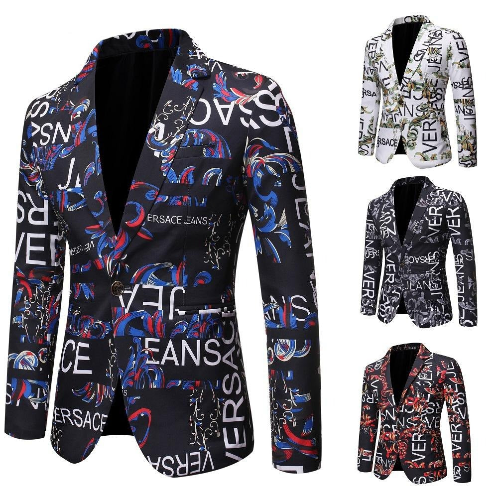 Herren Langarm Slim Fit Blumendruck 1 Knopf Blazer Jacke Mantel | X07