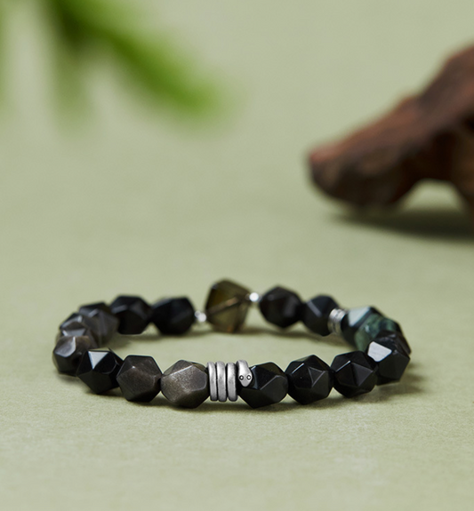 Herren-Armband mit Schlangengeist, handgefertigtes Armband mit Edelsteinperlen | VB24775-1BBYS