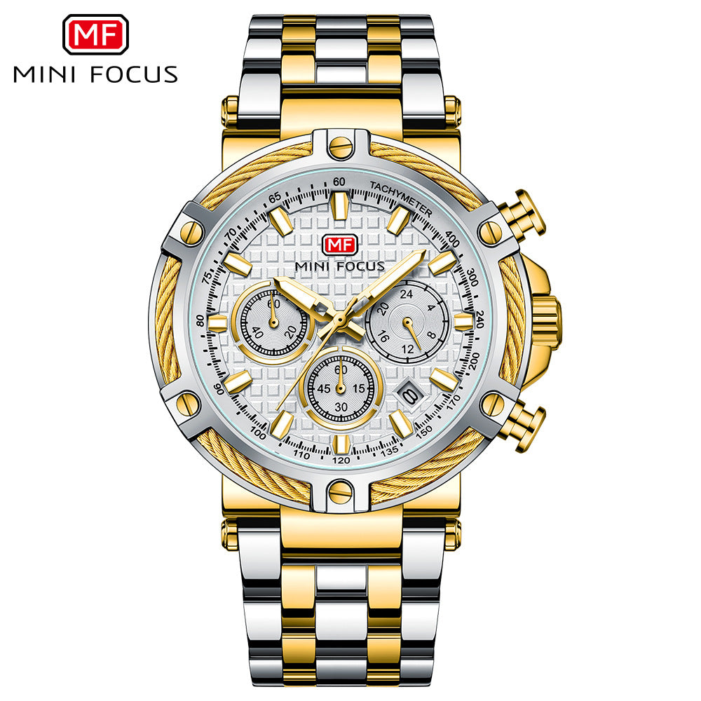 Herren Analog Edelstahl Quarzuhr Mini Focus Chronograph Leuchtuhr | MF047
