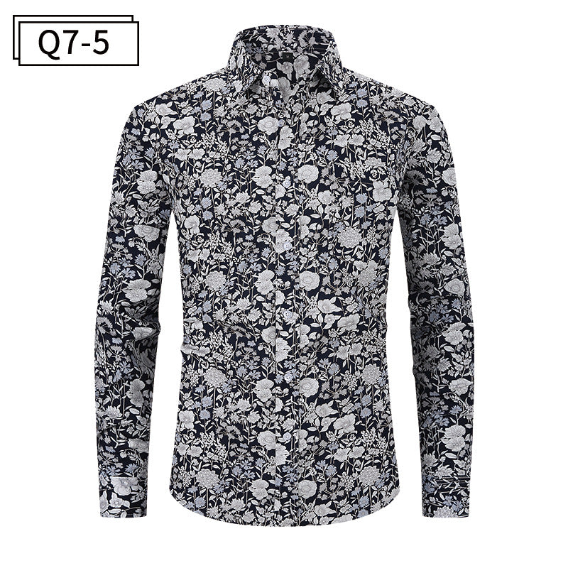 Herrenhemd mit klassischem Blumenmuster und Knopfleiste | Q7