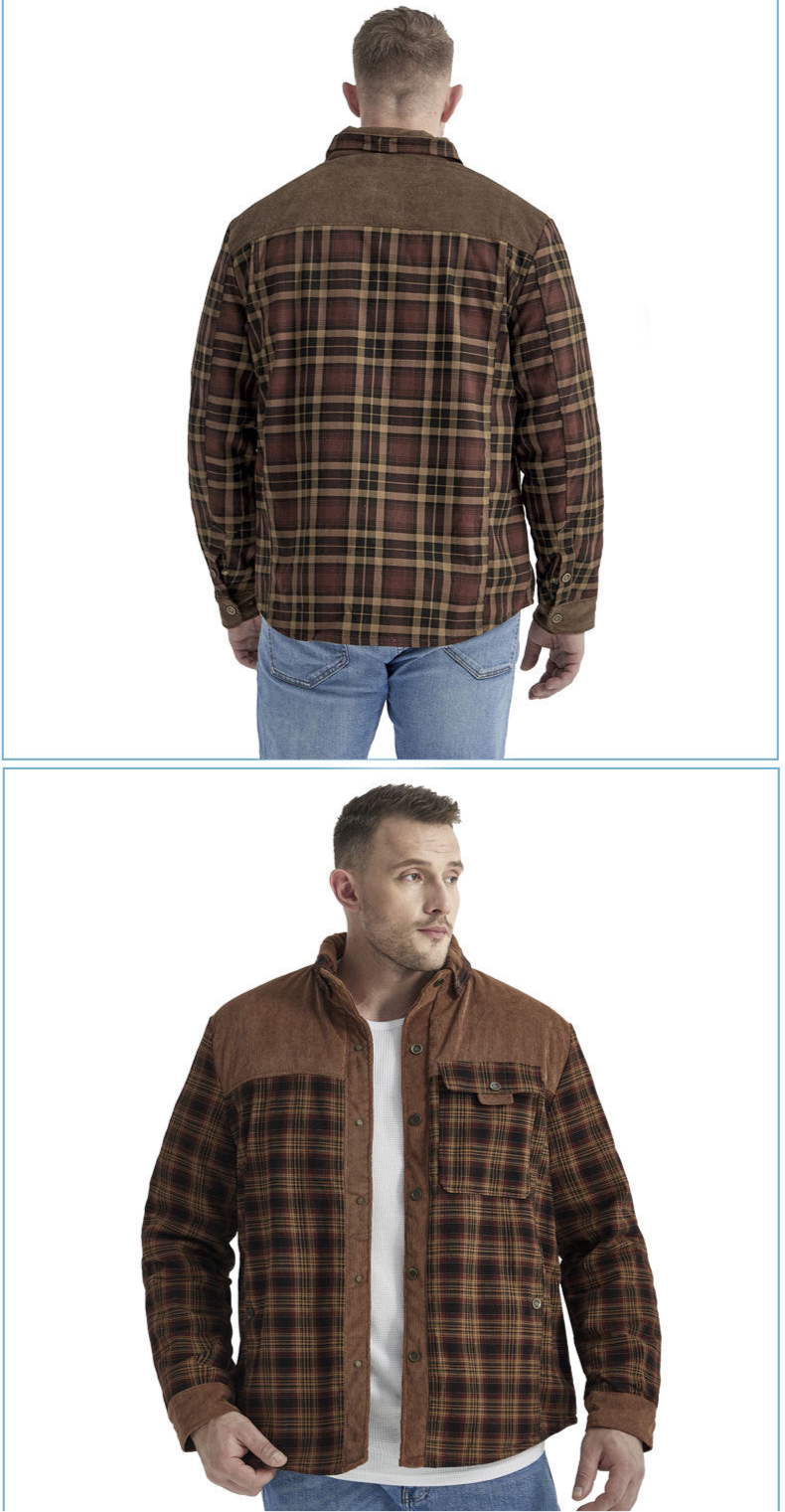 Herren Patchwork Cord Karo Hemd Jacke Übergröße Samtgefüttert Lässiges Winteroberteil | 3251