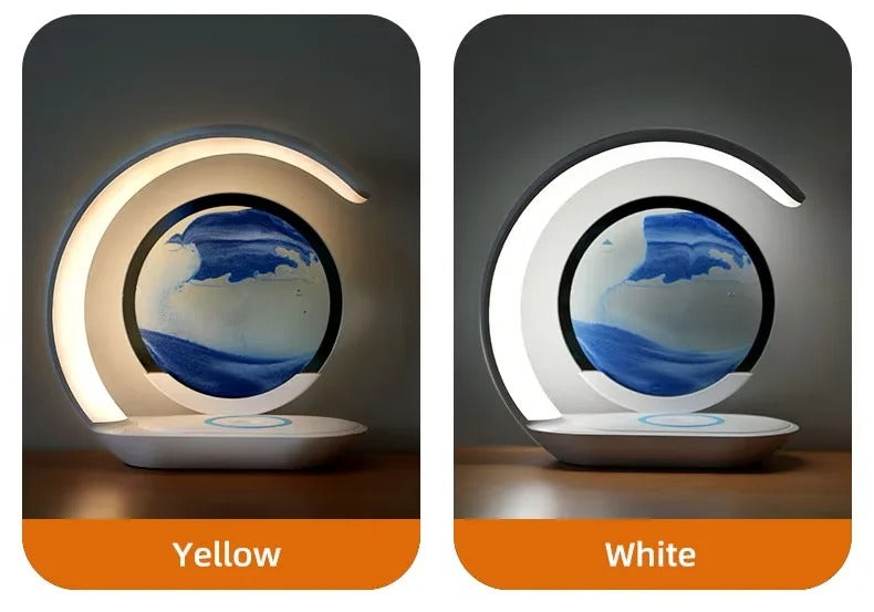 Multifunktionale 3D-Sanduhr-Nachtlicht-LED-Lampe mit 15-W-Wireless-Ladegerät für Schlafzimmer | D25