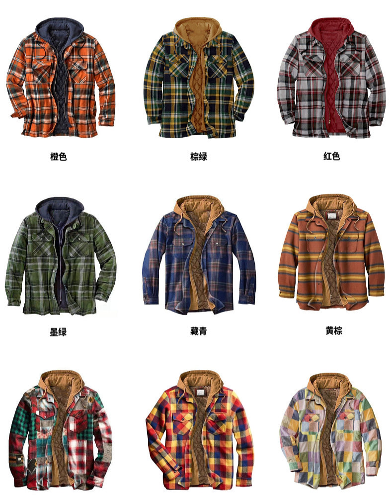 Herren-Flanelljacke mit Kapuze und Karomuster, leichte Thermo-Hemdjacke mit Reißverschluss für Herbst und Winter – gemütliche und weiche Oberbekleidung | SY0004