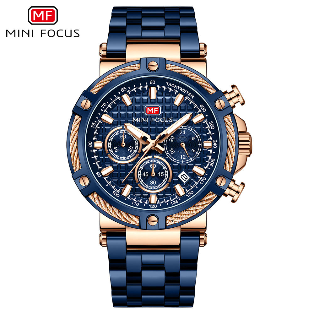 Herren Analog Edelstahl Quarzuhr Mini Focus Chronograph Leuchtuhr | MF047