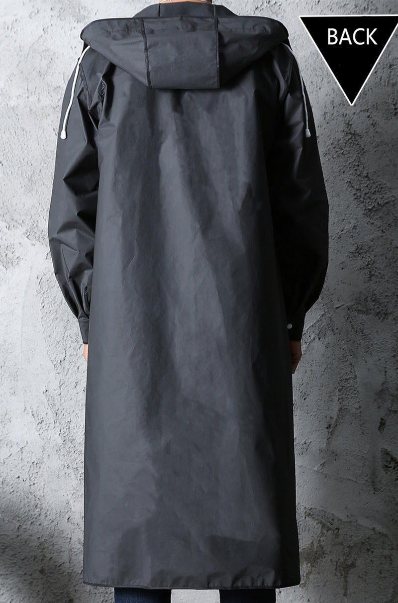 Herren-Regenmantel aus Polyester, wasserdicht, lange Regenjacke mit Kapuze, Outdoor-Wanderregenmantel | 1210