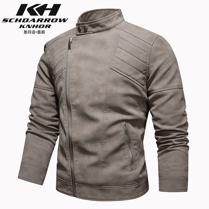 Herren PU-Lederjacke Gepolstertes Revers Schräges Revers Reißverschluss Koreanischer Stehkragen Jacke Blazer | KH-138