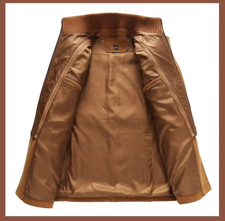 Herren Doppelkragen Wollmantel Warm Plus Size Langer Mantel Winddichter Trenchcoat | 1004