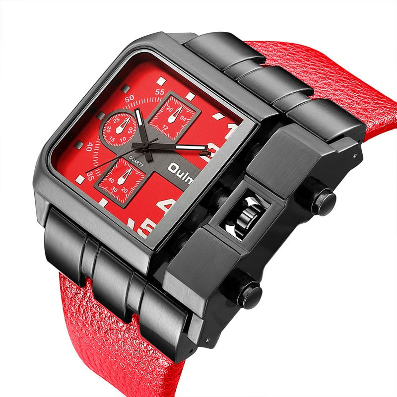 Herrenarmbanduhr Militär Armee Quadratisch Großes Zifferblatt Uhr Sport Lederarmband Quarzuhr | 3364