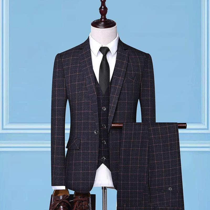 Herrenanzug, einreihig, Slim Fit, 3-teilig, für Business, Party, Hochzeit, kariert, formelle Anzüge | 307