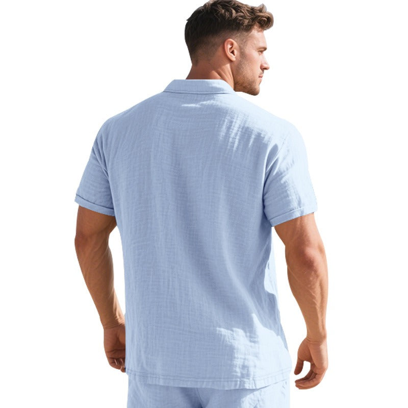Herren-Poloshirt aus Leinen im britischen Gentleman-Stil, lockere Passform, Sommer, kurze Ärmel | YHBKCS-20