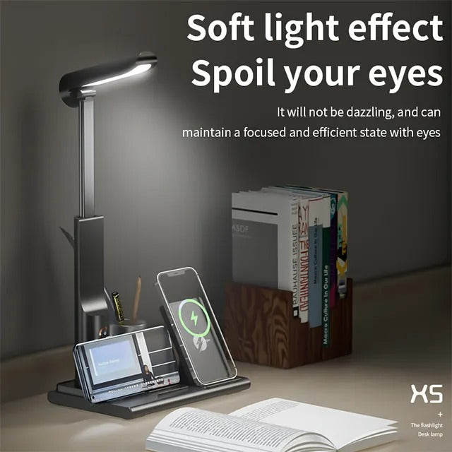 Neu Drahtlose Ladegerät Schreibtisch Lampe mit Stift Halter Multifunktionale Beleuchtung & Lade