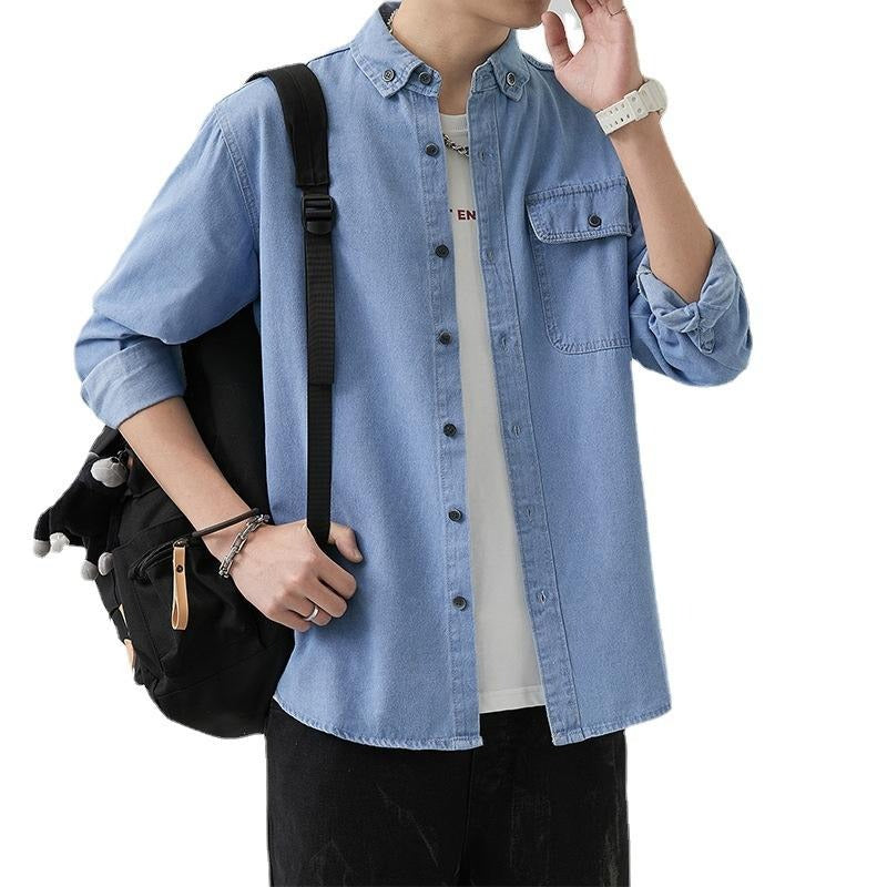 Herren Slim Fit Denim Langarmhemd Trendy Style Casual Arbeitsjacke Hemd | MT8003