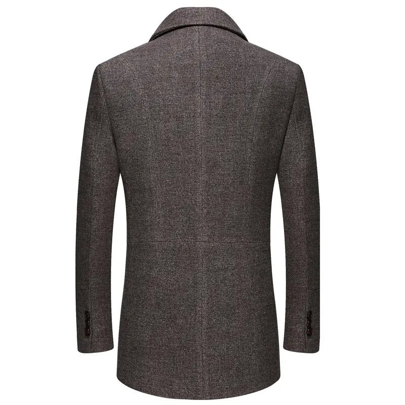 Herren Business Wolljacke Umlegekragen Slim Fit Warm Mittellanger Trenchcoat