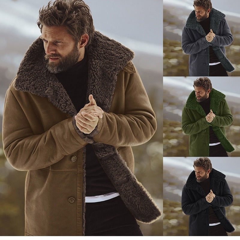 Herren Winter Warmer Pelz Trenchcoat Dicke Mittellange Jacke | B024