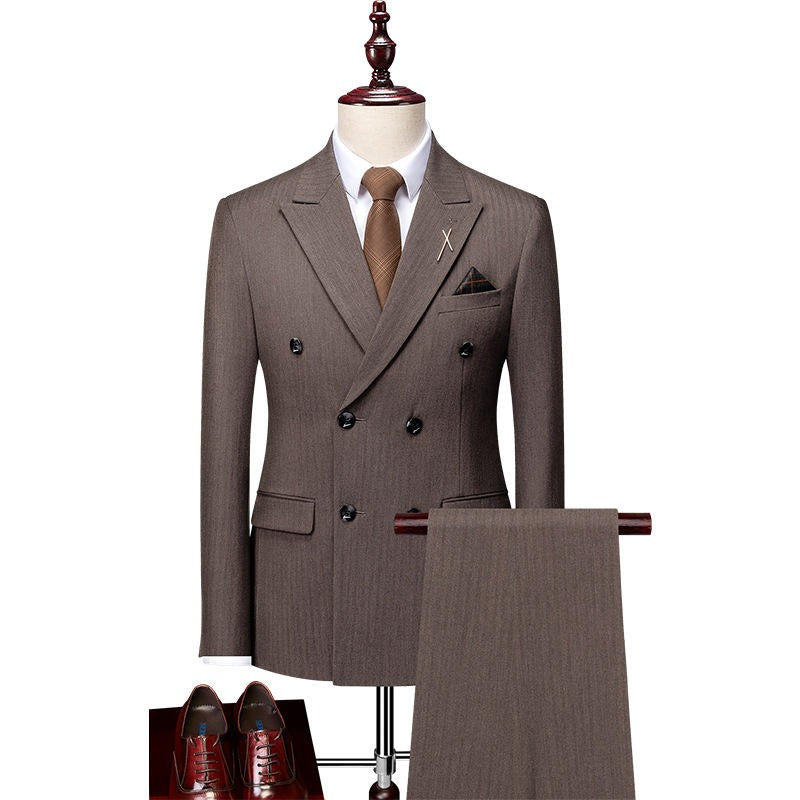 3-teiliger Herren-Freizeitanzug, britischer Slim-Fit-Streifen, zweireihiger Anzug für den Bräutigam und die Hochzeit | DYQ06