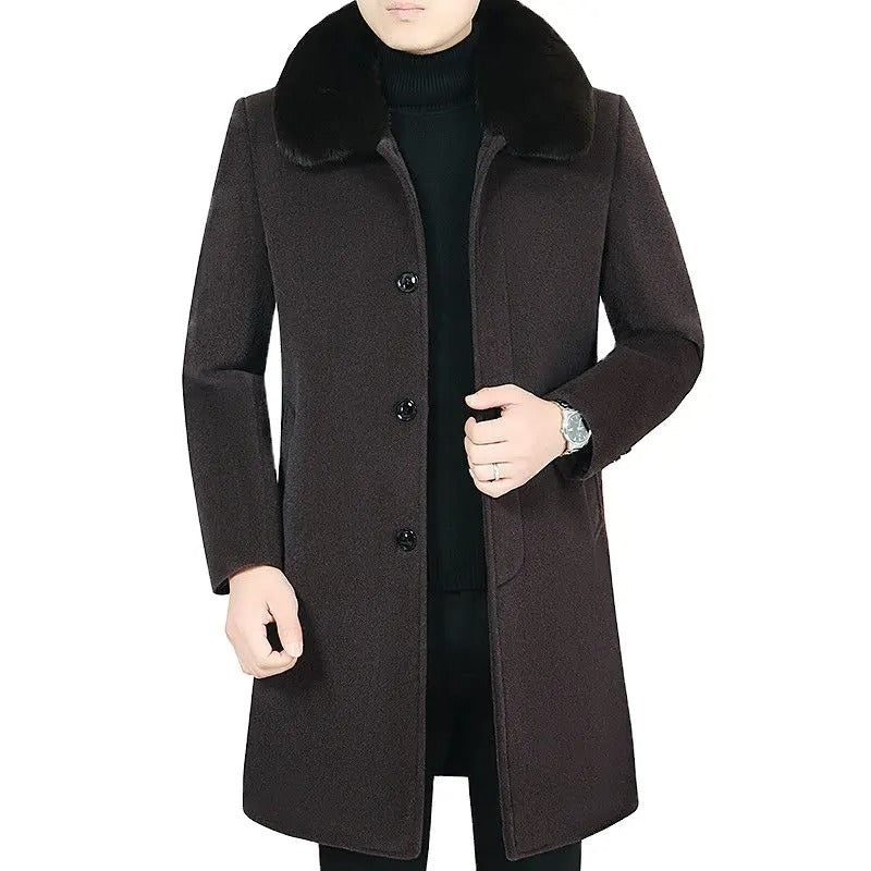 Herren Britischer Mantel Wolljacke Winter Schwere Baumwolle Slim Blend Casual Trenchcoat | 805