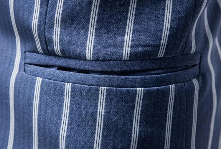 Herren Anzugjacken Blau Gestreift Zwei Knöpfe Party Business Formeller Blazer | 1812