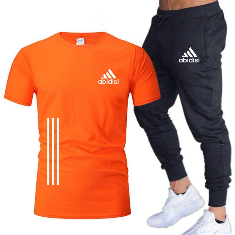 Herren Freizeit Sport Lauf 2 Stück Set Locker Groß T-Shirt & Hose Halbarm Hemden Hosen