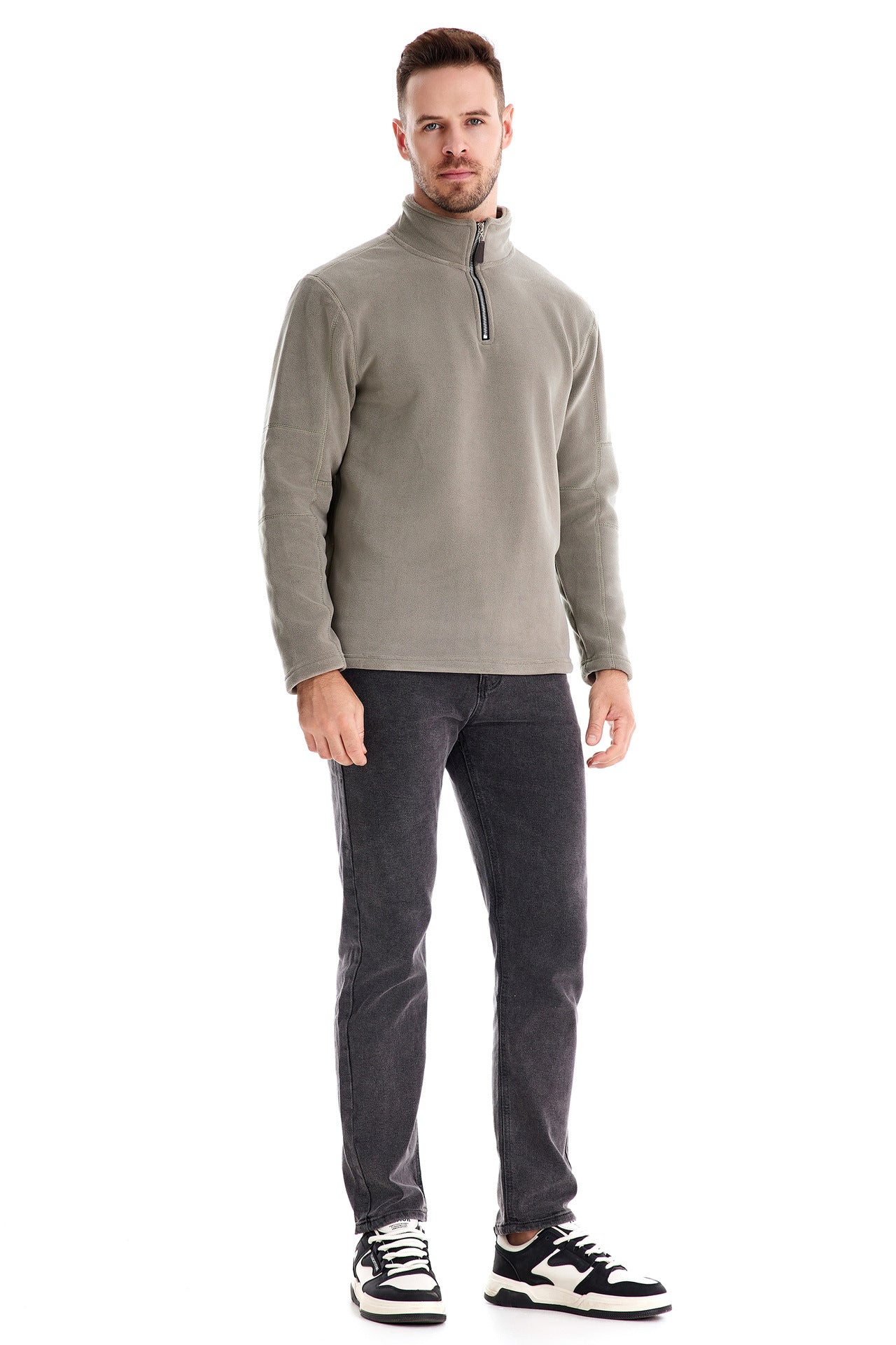 Herren Fleece Pullover Sweatshirts | Herbst-Winter 2025 Europa Mode | Half-Zip Stehkragen Tops | HD08