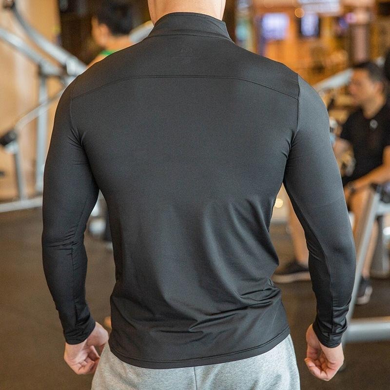 Schnelltrocknendes Herren-Lauf-T-Shirt, atmungsaktiv, langärmelig, für Fitnessstudio, Fitness, Sport, Radfahren, Reißverschluss-Shirt | P37