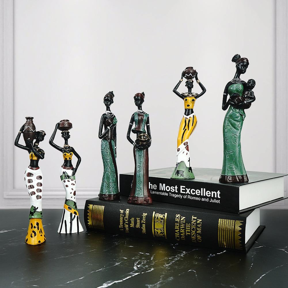 Heimdekor-Bastelset aus Kunstharz, 3-teilig, afrikanische Damenfigur, Statuen, dekorative Sammlerstücke | RRW001