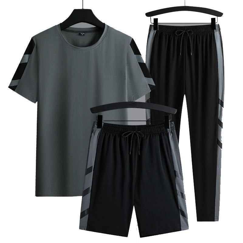 Herren-Set Kleidung 3-teilig T-Shirt Kurzarm Einfarbig Sommer-Sets | 1083