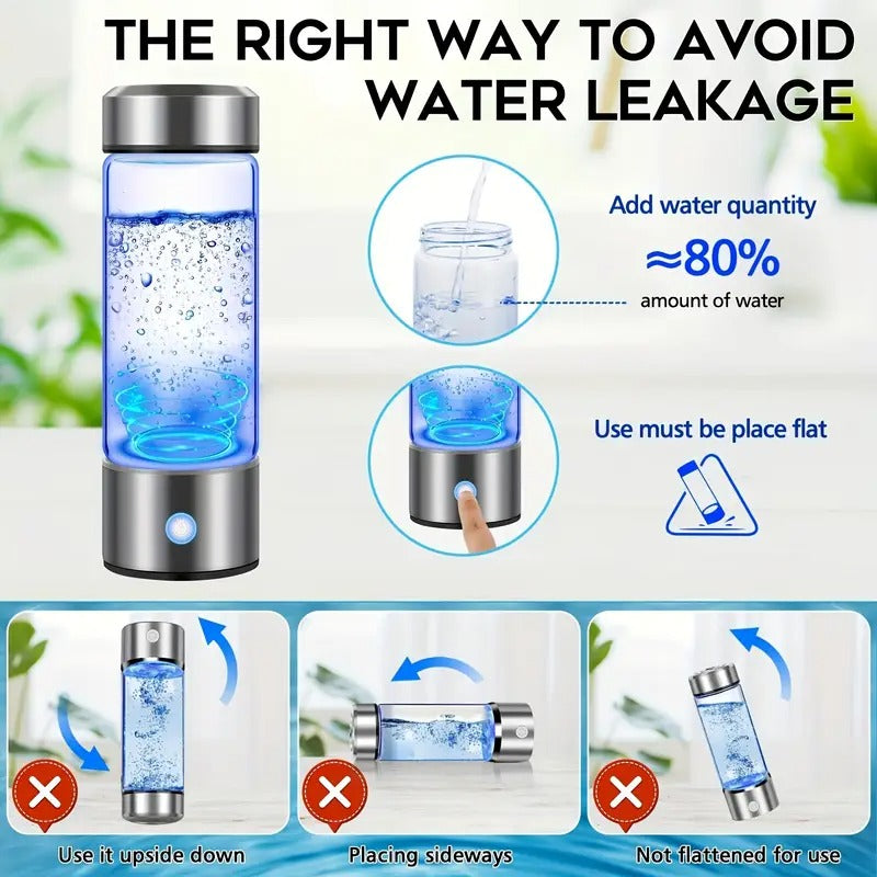 Wasserstoff-Wasserflasche – Per USB wiederaufladbar und tragbar mit Edelstahlverschluss. Verwandelt normales Wasser in wasserstoffreiche Flüssigkeit | TQ-08