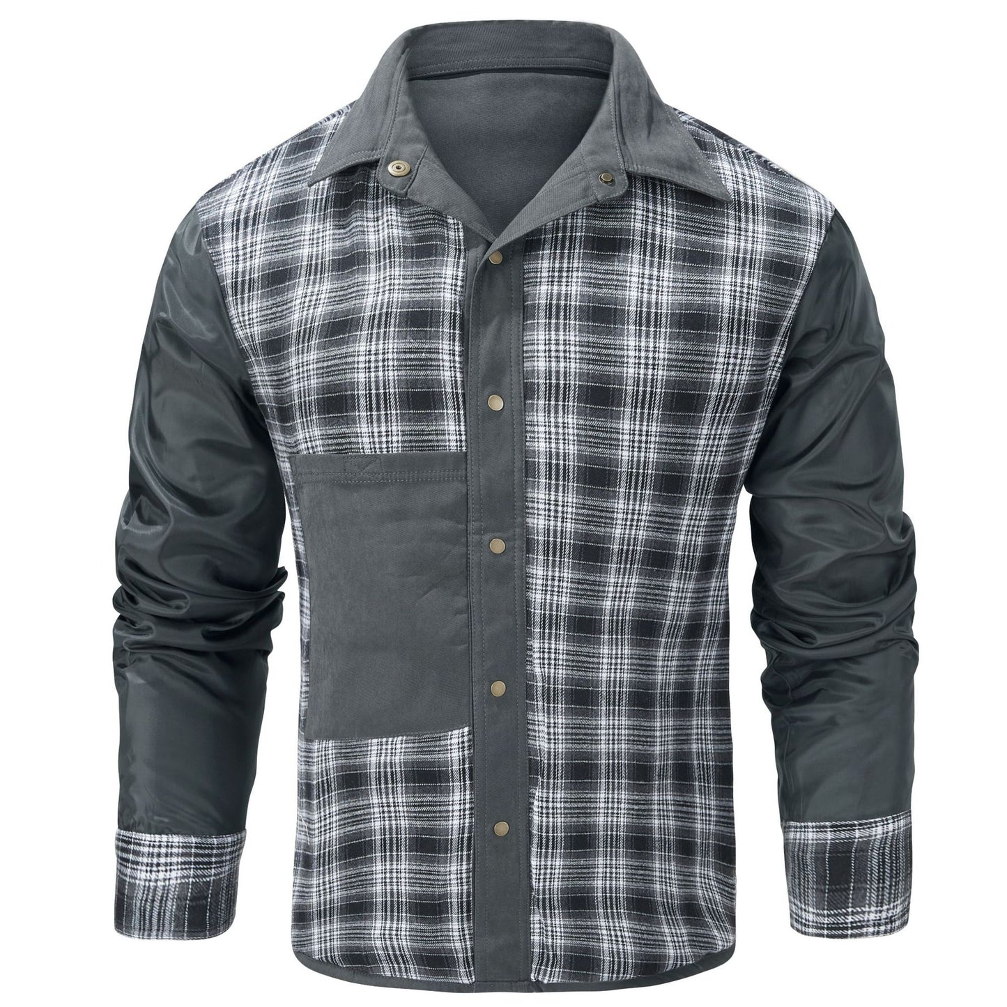 Herren Karojacke Langarm Button-Down Flanelljacke mit Taschen für Streetwear | 3268