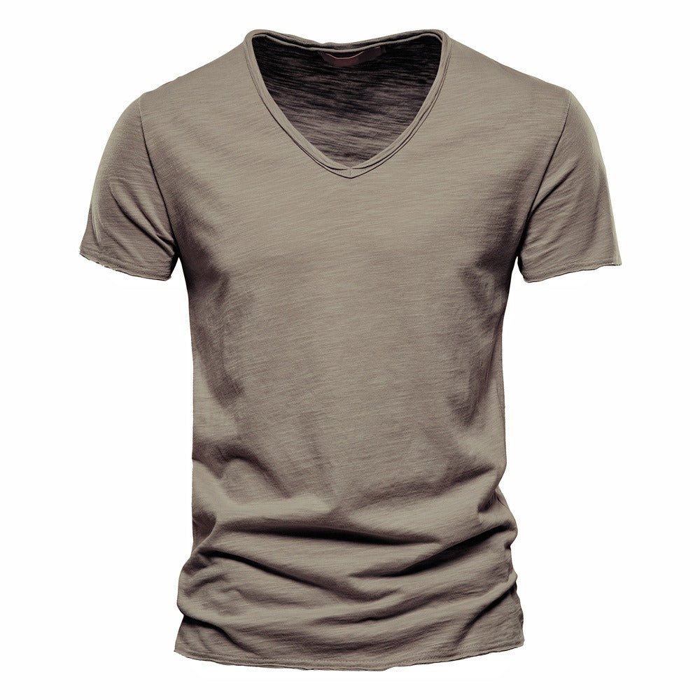 Herren T-Shirt mit tiefem V-Ausschnitt, 100 % Baumwolle, einfarbig, V-Kragen, hochwertiges Basic-T-Shirt | F037