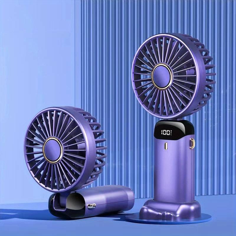 Tragbarer Mini-Ventilator, Handventilator, wiederaufladbar über USB mit 5 Geschwindigkeiten, 90° faltbarer Mini-Ventilator mit LED-Anzeige, Mini-Ventilator für den Außenbereich im Büro | S12