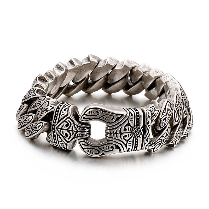 Herren Retro Titan Stahl Armband – Punk Rock Stil mit Schnappverschluss | KB123641-BDJX